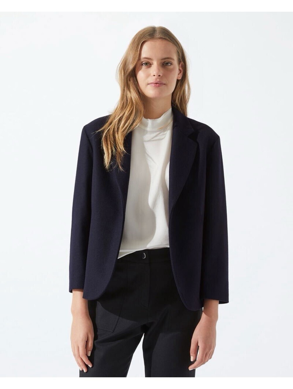 Jigsaw Wool Cashmere Pressed Flannel Faroe Jacket Navy Open Blazer Women’s XS